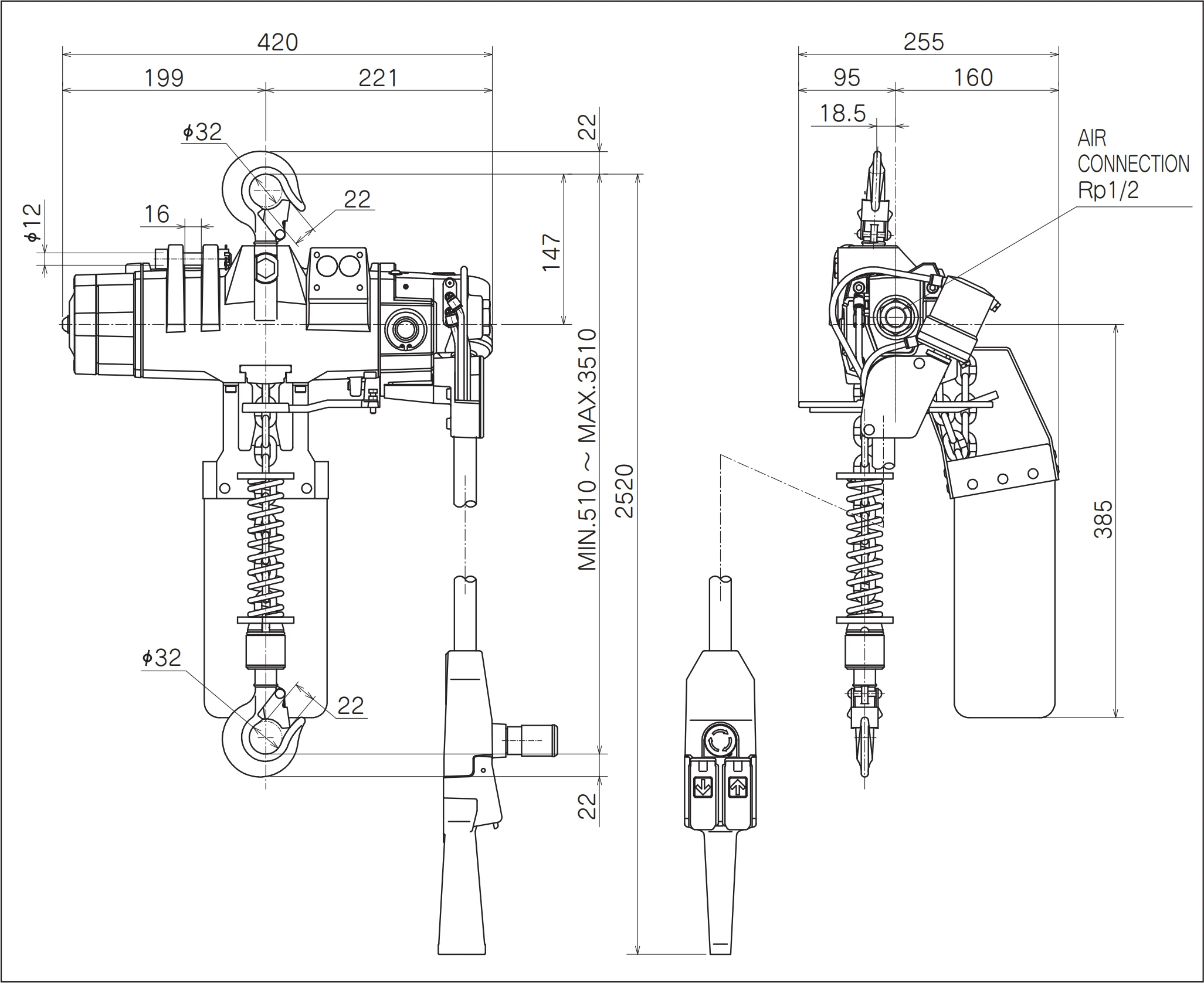 ENDO ATEX Pneumatic Chain Hoist (EHV Series) 250-1000 kg - view 4