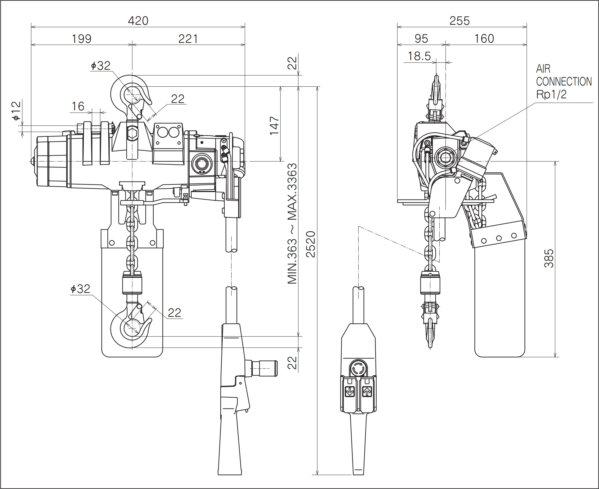 ENDO ATEX Pneumatic Chain Hoist (EHV Series) 250-1000 kg - view 5